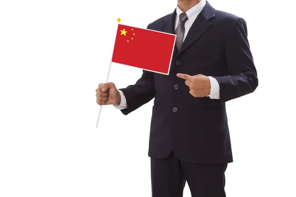 Businessman in suit holding of China flag — Stock Photo, Image