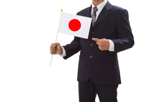 Businessman in suit holding of Japan flag — Stock Photo, Image