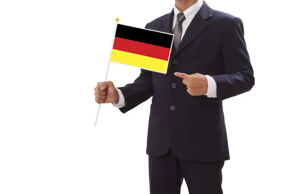 Geschäftsmann im Anzug mit Deutschland-Fahne — Stockfoto