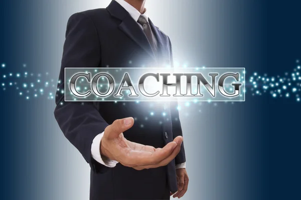 Empresário mão mostrando coaching — Fotografia de Stock