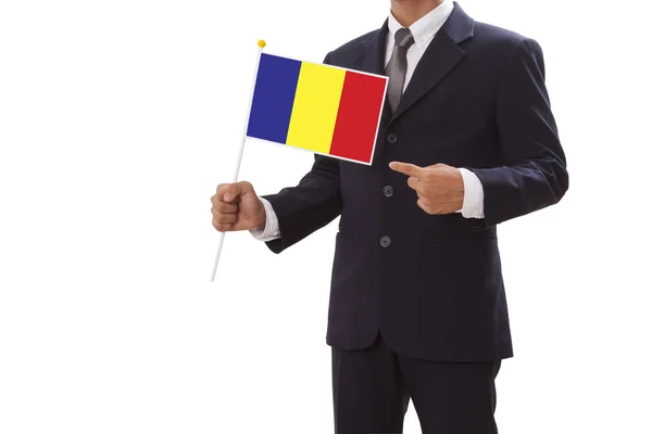 Uomo d'affari in giacca e cravatta con bandiera italiana — Foto Stock