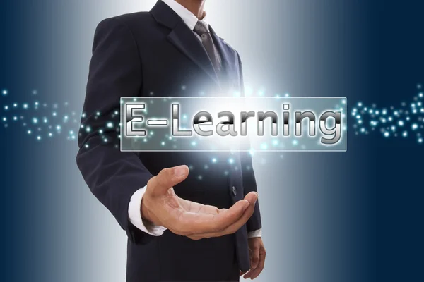 Businessman hand showing e-learning — Stock Photo, Image