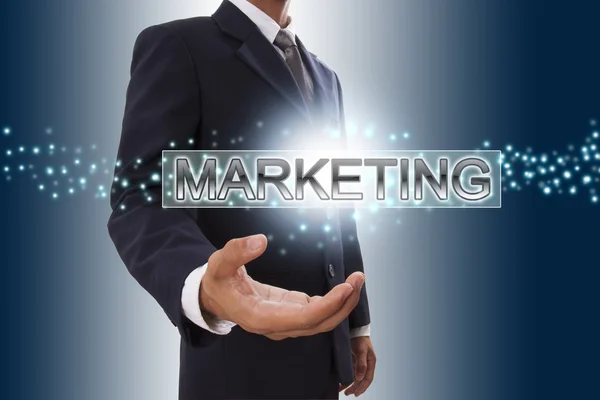 Zakenman hand toont marketing . — Stockfoto