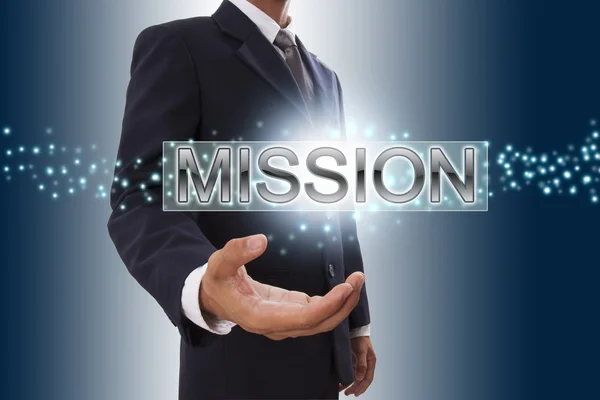 Businessman hand showing mission . — Stock Photo, Image