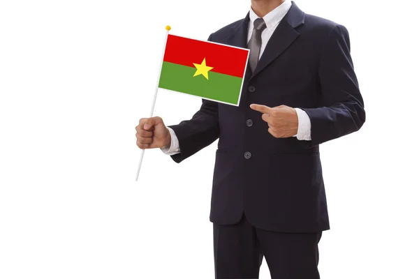 Businessman in suit holding of Burkina Faso Flag — Stock Photo, Image
