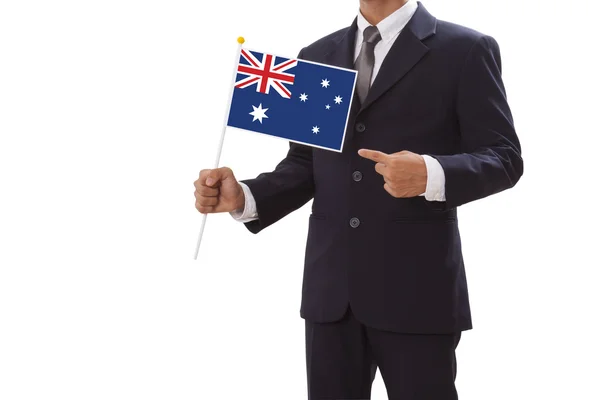 Businessman in suit holding of the Australia Flag — Stock Photo, Image