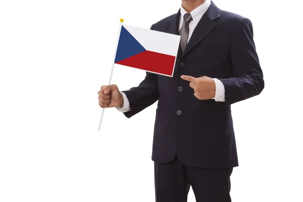 Businessman in suit holding of Czech Republic Flag — Stock Photo, Image