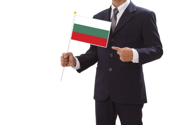 Businessman in suit holding of Bulgaria Flag — Stock Photo, Image