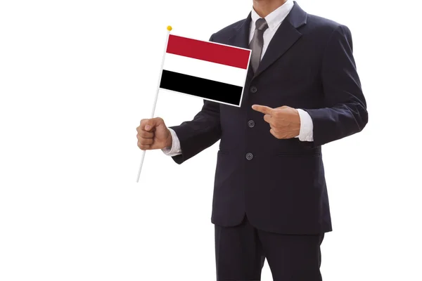 Businessman in suit holding of Yemen Flag — Stock Photo, Image