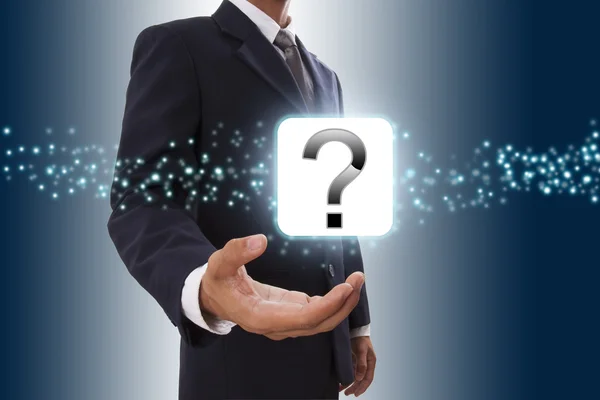 Businessman hand showing question mark icon — Stock Photo, Image