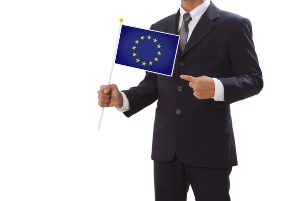 Empresario de traje con bandera de la Unión Europea — Foto de Stock