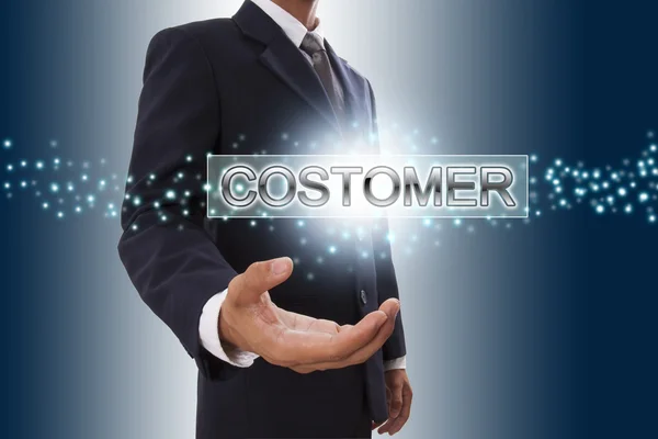 Businessman with customer button — Stock Photo, Image