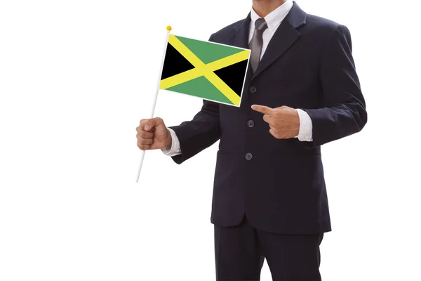 Biznesmen strony Wyświetlono flaga Jamajki — Zdjęcie stockowe