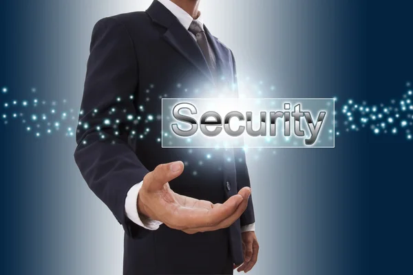 Woord van de veiligheid zakenman hand weergegeven: — Stockfoto