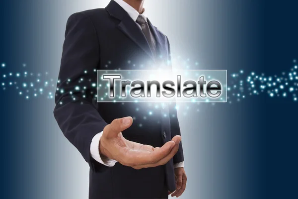 Empresário com Translate WORD — Fotografia de Stock