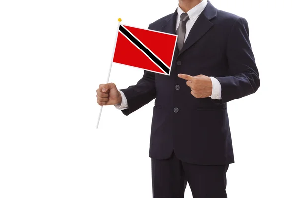 Empresario con Bandera de Trinidad y Tobago — Foto de Stock