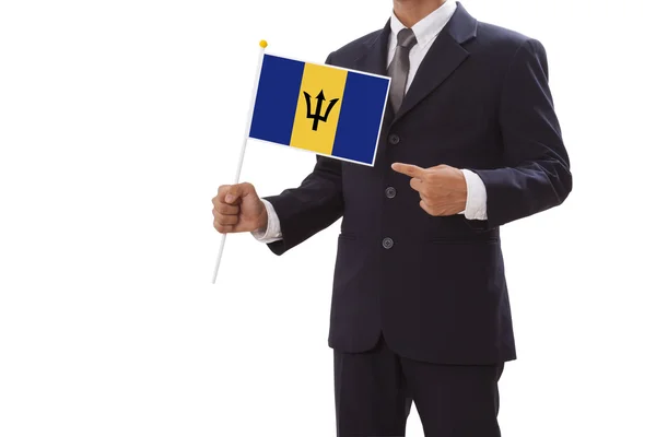 Homme d'affaires avec drapeau de la Barbade — Photo