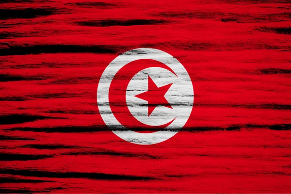 Tunisie Drapeau sur la texture du vieux bois — Photo