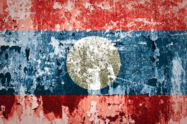 Vlajka Laosu na ocelové stěně — Stock fotografie