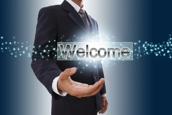 Businessman with welcome word — Stock Photo, Image