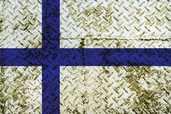 Finlands flagga på stål vägg — Stockfoto