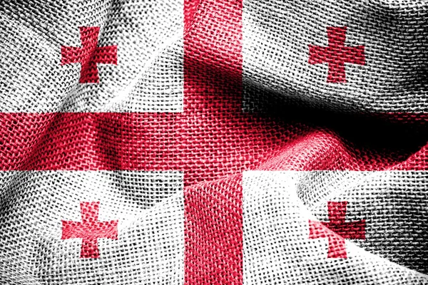 Tekstur kain karung dengan gambar theof bendera Georgia — Stok Foto