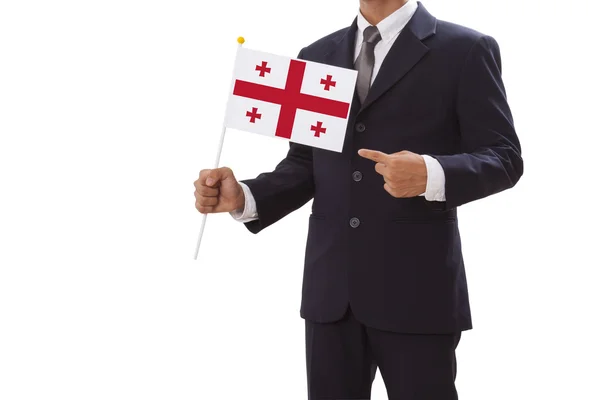 Kartvizit Gürcistan bayrağı ile tutan işadamı — Stok fotoğraf