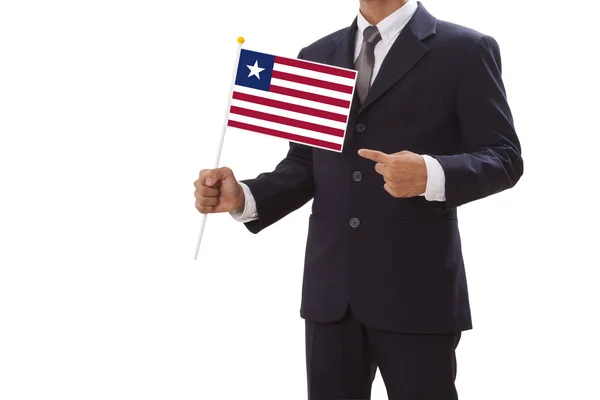 Businessman hand showing Liberia Flag — Stock Photo, Image