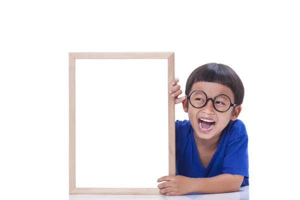 Schattige jongen met whiteboard — Stockfoto