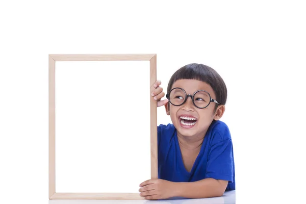 Schattige jongen met whiteboard — Stockfoto