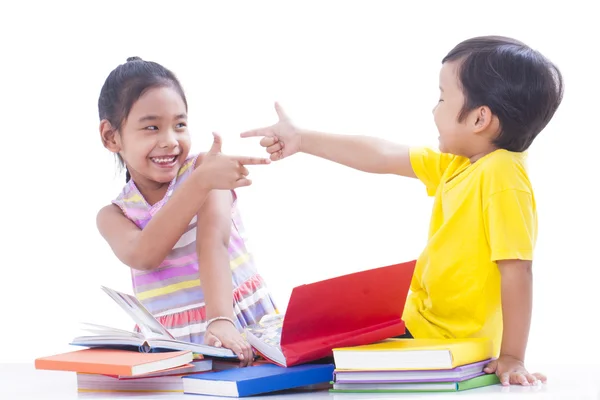 Little boy and girl reading books — Stock Photo, Image