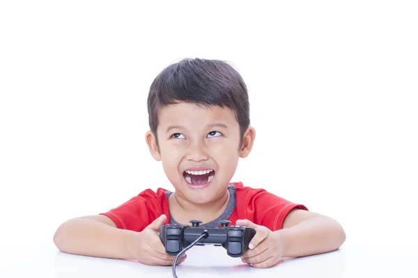 Boy playing video game with glasses — Stock Photo, Image