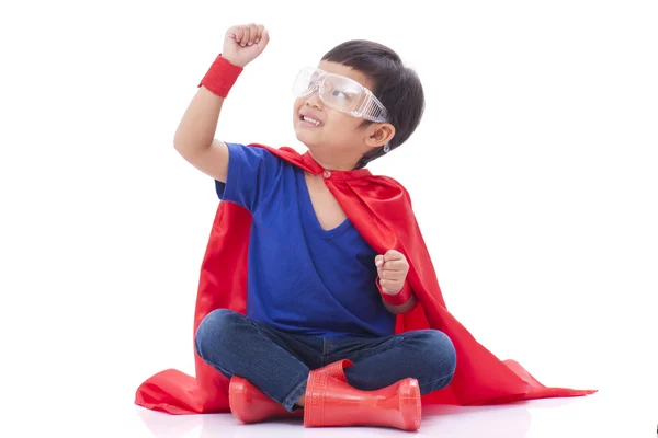 Liten pojke låtsas vara en superhjälte — Stockfoto
