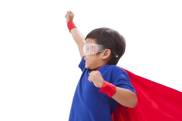 Kleiner Junge gibt sich als Superheld aus — Stockfoto