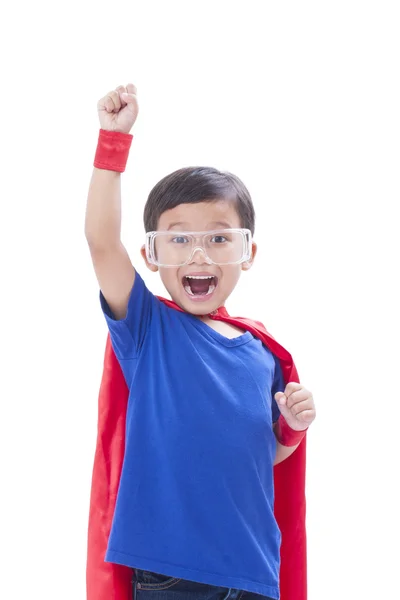 Kisfiú színlelő-hoz lenni egy szuperhős — Stock Fotó