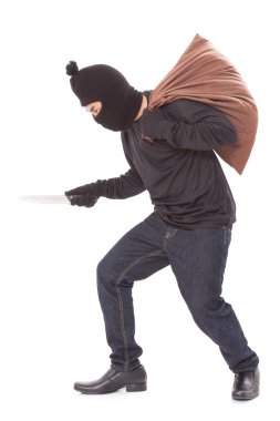 Thief with bag and holding knife clipart