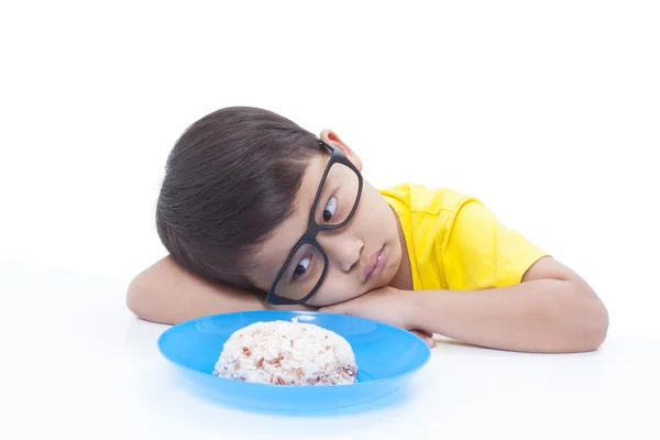 Little boy not wanting to eat — Stock Photo, Image