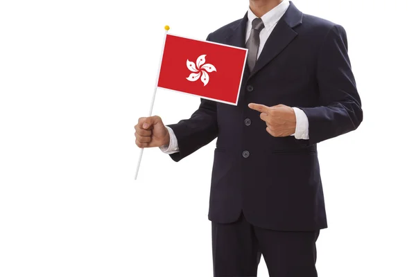 Geschäftsmann im Anzug mit Hongkong-Flagge — Stockfoto