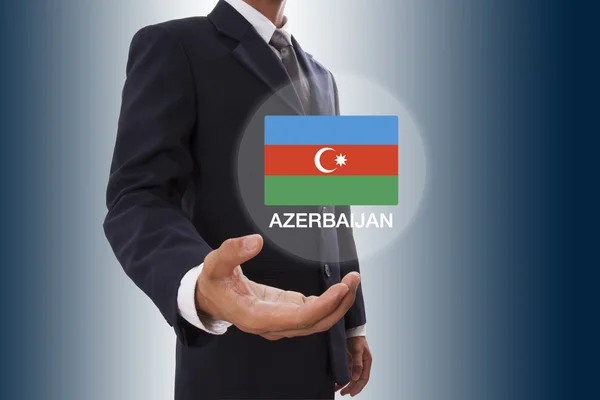 Zakenman hand tonen van de vlag van Azerbeidzjan — Stockfoto