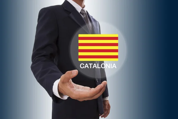 Mão de empresário mostrando Bandeira da Catalunha — Fotografia de Stock