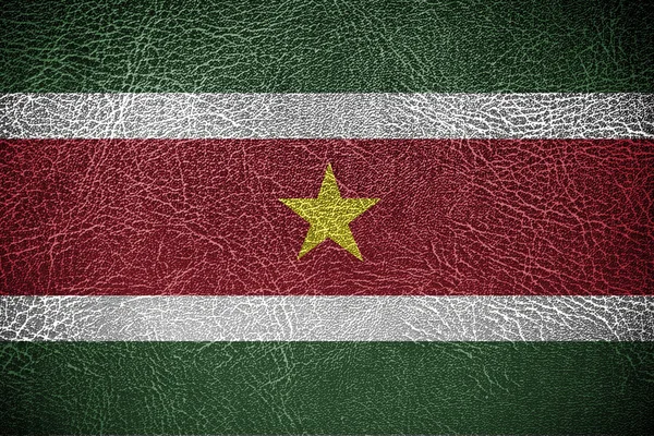 Suriname Bandiera dipinta su texture in pelle — Foto Stock