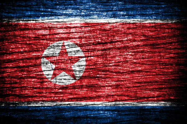 Coreia do Norte Bandeira pintada na textura de madeira velha — Fotografia de Stock