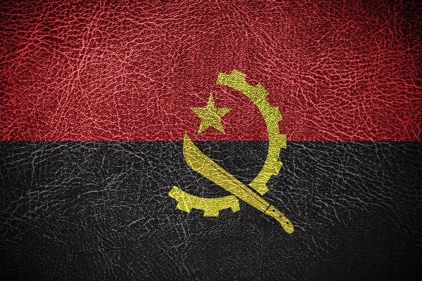 Angola-Flagge auf Leder-Textur gemalt — Stockfoto
