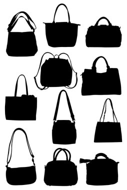illüstrasyon izole beyaz zemin üzerine el çantası siluetleri ile