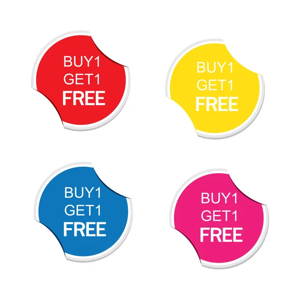 Köp 1 få 1 gratis ikon. Specialerbjudande-etikett. Runda klistermärken — Stock vektor