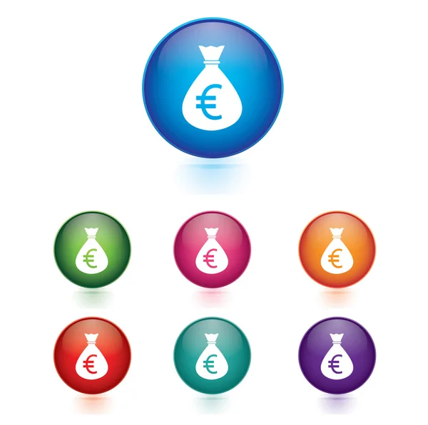 Vector - euro sign icon. Money bag symbol colorful buttons.Money bag icon. Euro EUR — Stock Vector