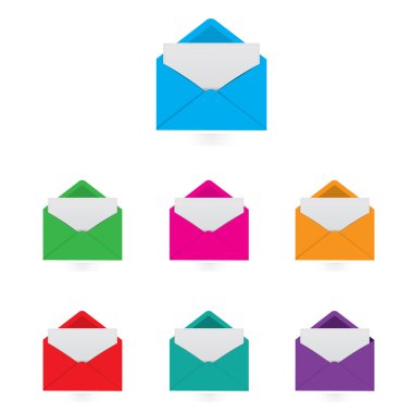 Vektör - beyaz Not ile renkli zarf kümesi