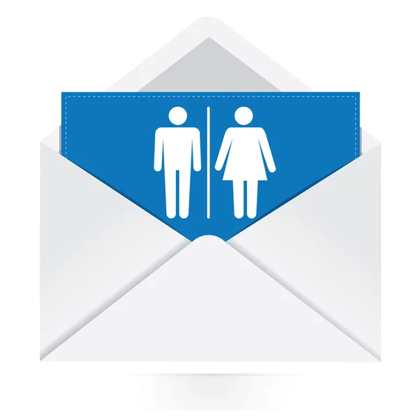 Adam ve kadın işareti simgesi olan zarf — Stok Vektör