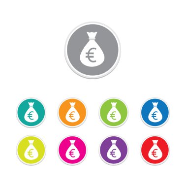 Vector - euro sign icon. Money bag symbol colorful buttons. clipart