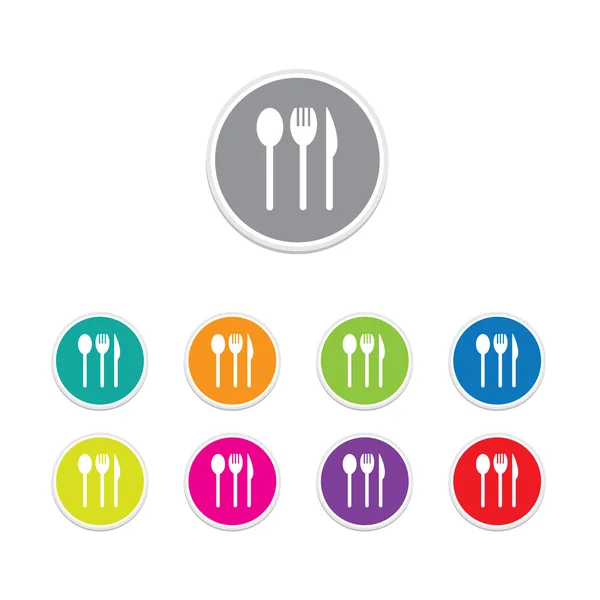 Vector - fork spoon knife icon. Round stickers. — Stock Vector